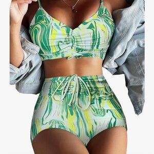 Green and Yellow Swirl Bikini Set
